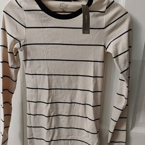J.Crew Beige and Black Striped Long Sleeve Top